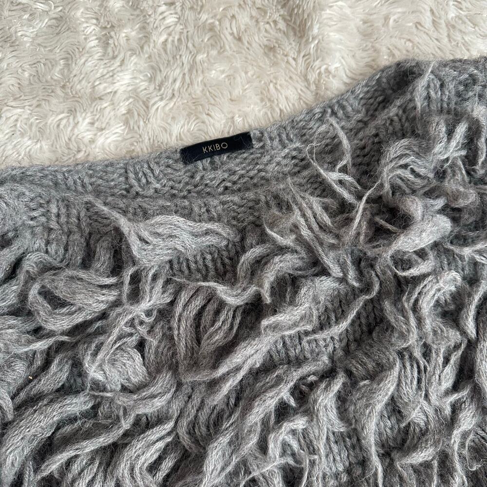 KKIBO Baby Alpaca Gray Fringe Knit Boatneck Sweater S/M - Picture 5 of 8